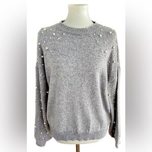 Elegant Pearl-Embellished Gray Sweater by Belle by Belldini, L